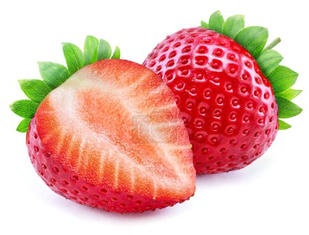 Téléchargez les photos : Fraise parfaite mûre et coupe transversale de fraise isolée sur fond blanc. - en image libre de droit