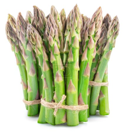 Photo for Bundles of green asparagus spears isolated on white background. - Royalty Free Image