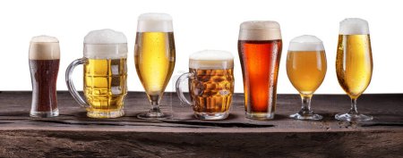 Collection of different beer glasses and beer types. File contains clipping path. 