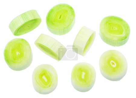 Set of  leek slices isolated on white background. File contains clipping paths.