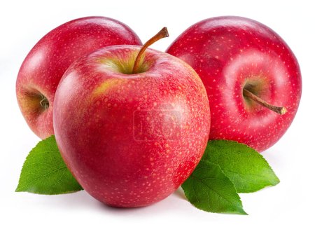 Reife rote Äpfel und Apfelscheibe isoliert auf weißem Hintergrund.