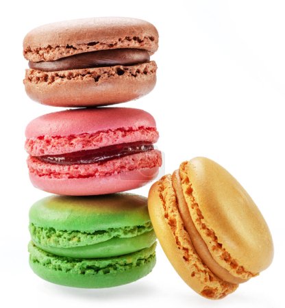 Photo for Pyramid of colorful french macarons isolated on white background. - Royalty Free Image
