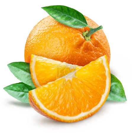 Photo for Ripe orange fruit and orange slices isolated on white background. - Royalty Free Image
