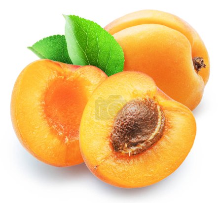 Photo for Ripe apricots and apricot half on white background. File contains clipping paths. - Royalty Free Image