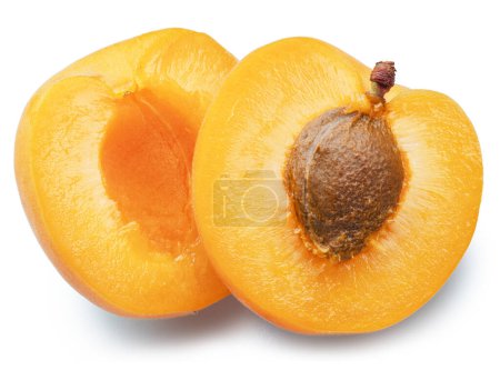 Photo for Ripe apricot halves on white background. File contains clipping path. - Royalty Free Image