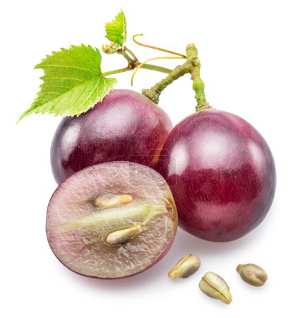 Photo for Red table grape berries and grape seeds isolated on white background. File contains clipping path. - Royalty Free Image