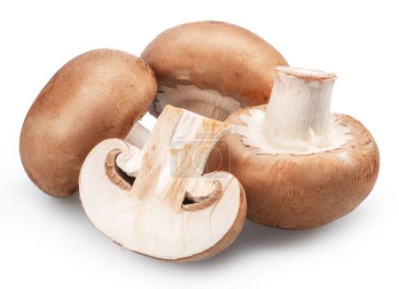 Photo for Ripe royal champignon mushrooms with slices of champignons  on a white background. Nice vegetable background for your projects. - Royalty Free Image