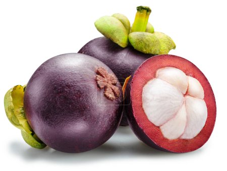 Mangosteen fruits and cross slice of mangosteen isolated on white background. File contains clipping path.