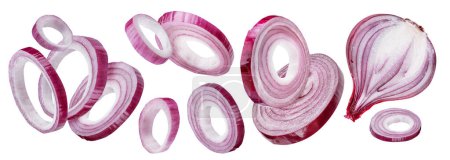 Photo for Red onion rings and onion slices isolated on a white background, clipping path. Organic food - Royalty Free Image