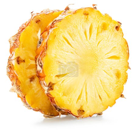 Photo for Ripe pineapple  and pineapple slices isolated on white background. File contains clipping path. - Royalty Free Image