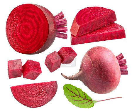 Set of beetroot slices and beetroot cuts on white background. File contains clipping paths.