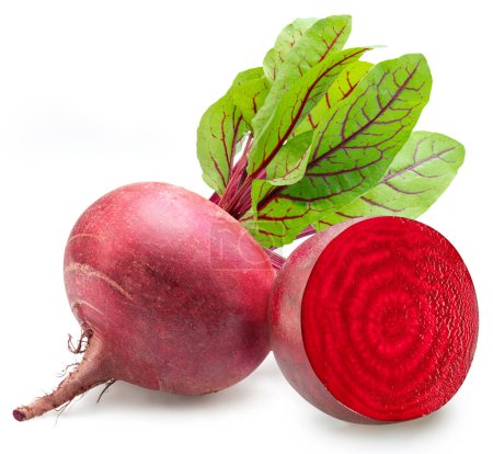 Red beetroot and beetroot cross section isolated on white background. 
