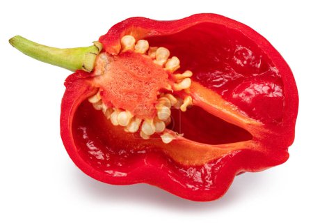 Red habanero pepper cross section on white background. File contains clipping path.
