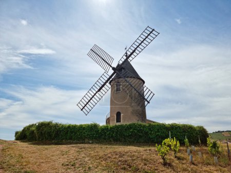 Téléchargez les photos : Le moulin éponyme du célèbre vin rouge français situé près de Romaneche-Thorins. - en image libre de droit