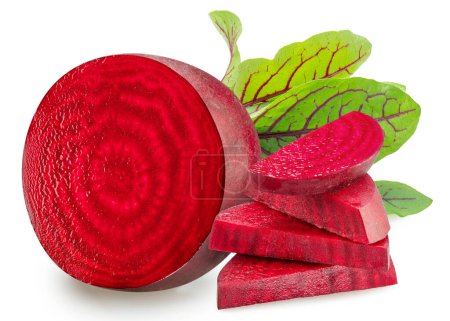 Red beetroot cross section and pieces of beetroot isolated on white background. 