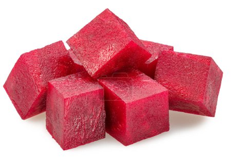 Raw red beetroot cubes isolated on white background. File  contains clipping path.