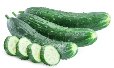 Photo for Cucumbers and cucumber slices isolated on white background. - Royalty Free Image