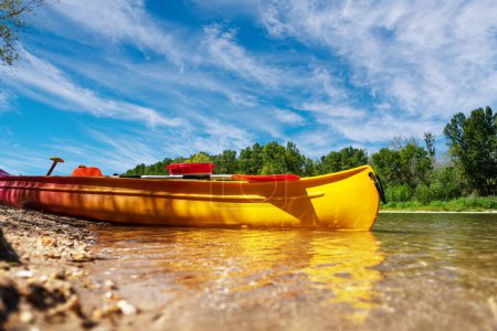Photo for Kayaking on the river in the summer. Kayak with puddles at foreground. - Royalty Free Image