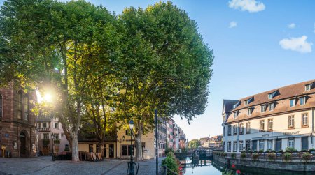 Photo for Le Petite France, the most picturesque district of old Strasbourg. Half-timbered houses along the channel of th Ill river. - Royalty Free Image