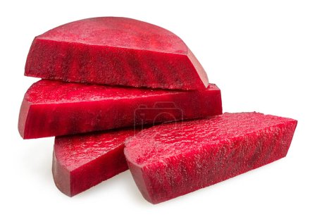 Red beetroot slices isolated on white background. File contains clipping path.