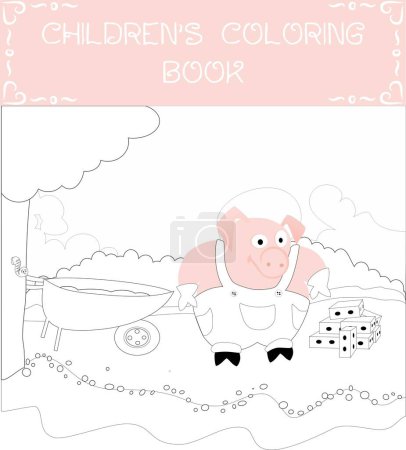 Ilustración de Tres cerditos para colorear libro. Dibujo vectorial del libro infantil. - Imagen libre de derechos