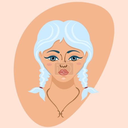 Illustration for Beautiful face of Pisces woman zodiac sign. Horoscope symbol. Astrology, star sign set. - Royalty Free Image