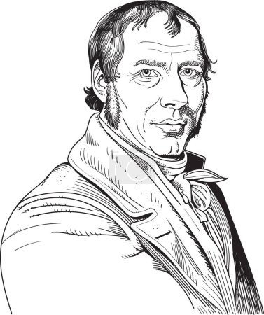 Ilustración de Richard Trevithick retrato de arte de línea. Era un inventor e ingeniero minero británico.. - Imagen libre de derechos