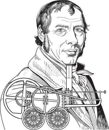 Ilustración de Richard Trevithick retrato de arte de línea. Era un inventor e ingeniero minero británico.. - Imagen libre de derechos