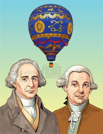 Illustration for Joseph Michel Montgolfier and Jacques Etienne Montgolfier were aviation pioneers, balloonists and paper manufacturers from the commune Annonay in Ardche, France. - Royalty Free Image