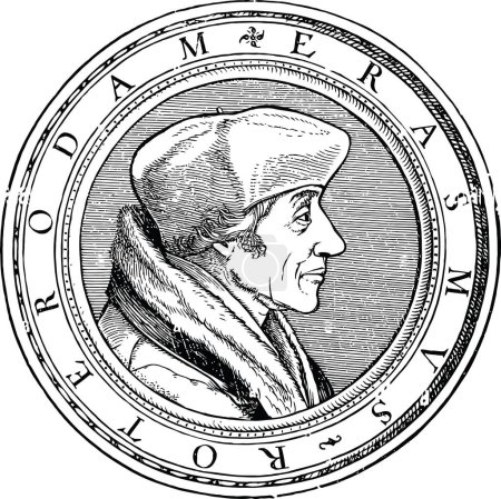 Illustration for Portrait of Desiderius Erasmus Roterodamus, known as Erasmus or Erasmus of Rotterdam, was a Dutch Christian humanist who was the greatest scholar of the northern Renaissance. - Royalty Free Image