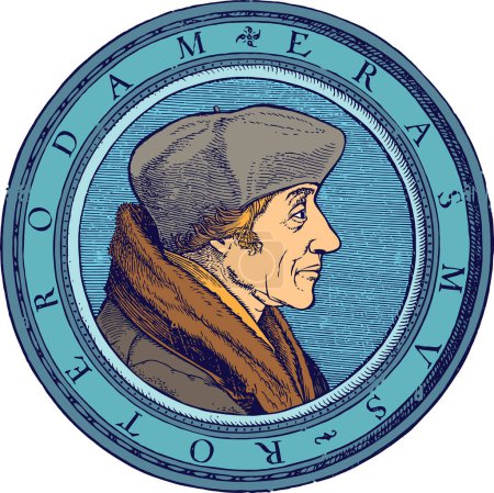Téléchargez les illustrations : Portrait de Desiderius Erasmus Roterodamus, connu sous le nom d'Erasmus ou Erasmus de Rotterdam, était un humaniste chrétien néerlandais qui était le plus grand érudit de la Renaissance du Nord. - en licence libre de droit