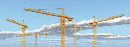 Téléchargez les photos : Grues de construction devant un paysage nuageux - en image libre de droit