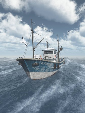 Photo for Fishing trawler in the stormy sea - Royalty Free Image