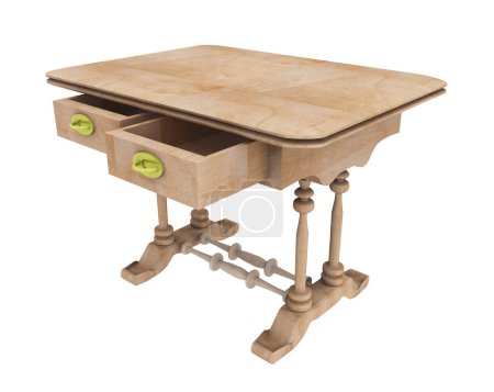Téléchargez les photos : Table à deux tiroirs de style Biedermeier isolée sur fond blanc - en image libre de droit