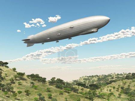Foto de Zeppelin sobre un paisaje - Imagen libre de derechos