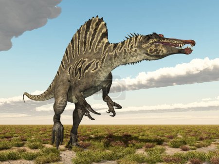 Téléchargez les photos : Spinosaure dinosaure dans un paysage - en image libre de droit