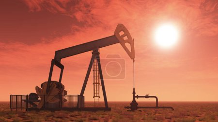 Oil pump against a reddish sky