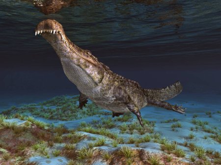 Téléchargez les photos : Crocodile préhistorique Sarcosuchus sous-marin - en image libre de droit