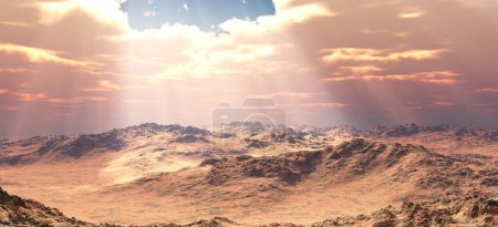 Sun rays over barren mountain landscape