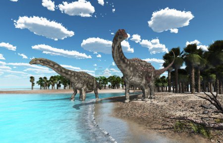 Photo for Dinosaur Diamantinasaurus at the beach - Royalty Free Image