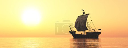 Téléchargez les photos : Cog ship au coucher du soleil - en image libre de droit