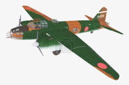 Téléchargez les photos : Bombardier moyen japonais de la Seconde Guerre mondiale isolé sur fond blanc - en image libre de droit