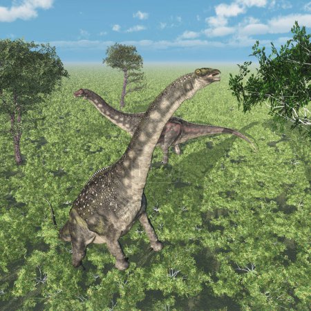 Téléchargez les photos : Dinosaur Diamantinasaurus dans un paysage - en image libre de droit