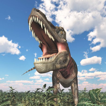 Photo for Dinosaur Tarbosaurus in a landscape - Royalty Free Image