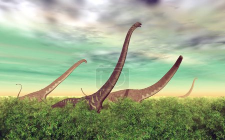 Photo for Dinosaur Mamenchisaurus in a rainforest - Royalty Free Image