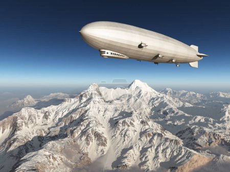 Foto de Zeppelin sobre montañas cubiertas de nieve - Imagen libre de derechos
