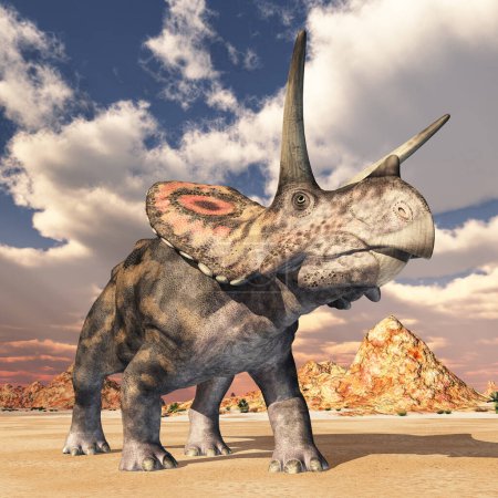 Dinosaur Torosaurus in a desert landscape