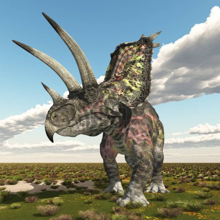 Dinosaur Pentaceratops in a landscape