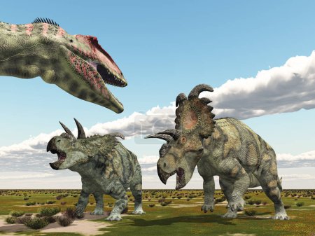 The dinosaurs Giganotosaurus and Albertaceratops