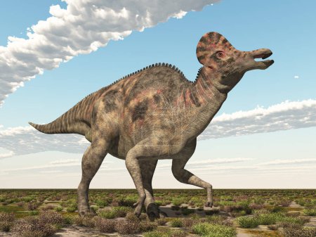 Dinosaurio Corythosaurus en un paisaje